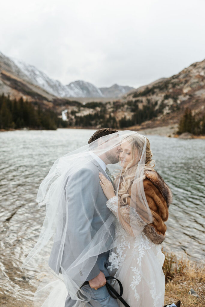Couples elopes in Rocky Mountains of Colorado with their dog 